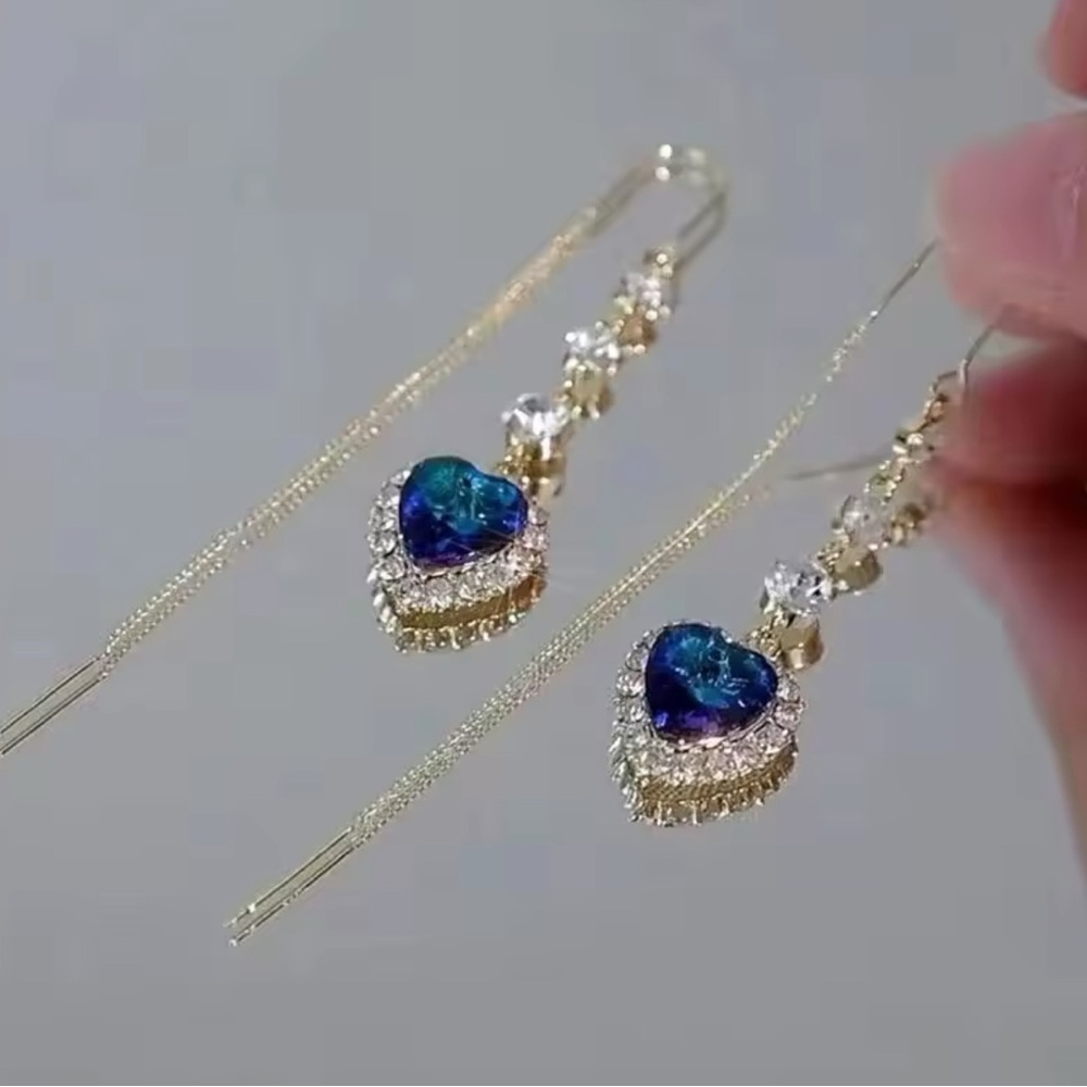 Gold Filled Blue Heart Cubic Zirconia Earrings